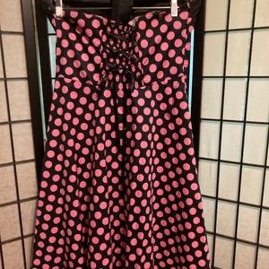 Blk and pink polka dot halter minidress